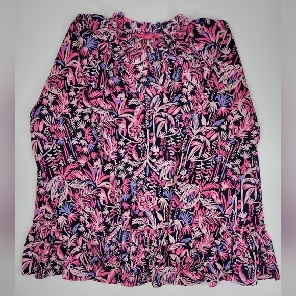 Lilly Pulitzer Savanna Top Bright Navy Swing Of Things Top Women's Medium M - Picture 1 of 12